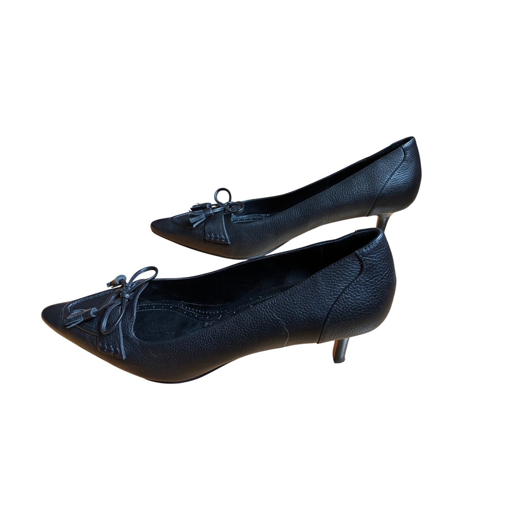 Brooks Brothers 346 Black Pebbled Leather Tassel Pointed Toe Kitten Heels 10